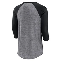 T-shirt à manches 3/4 Raglan Henley emblématique au-dessus de la chaleur des Giants San Francisco gris chiné/noir marque Fanatics pour hommes