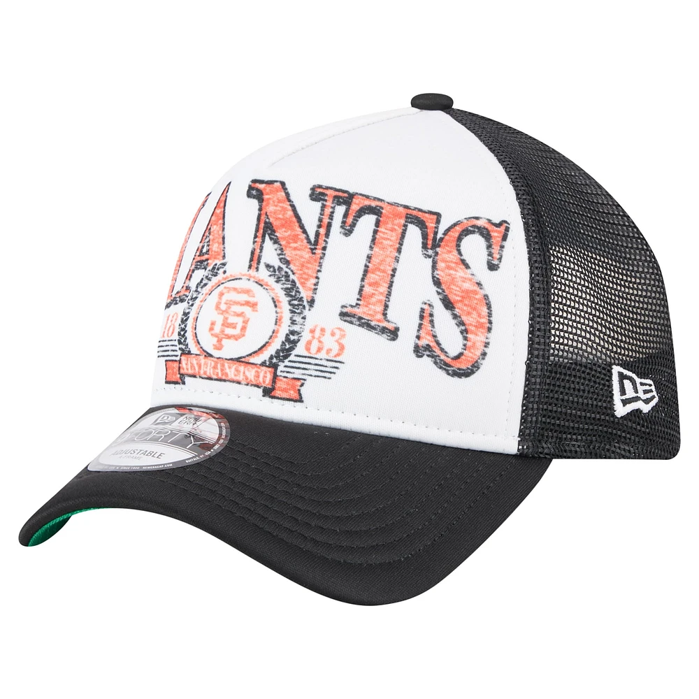 Men's New Era Black San Francisco Giants Distressed 9FORTY A-Frame Adjustable Trucker Hat