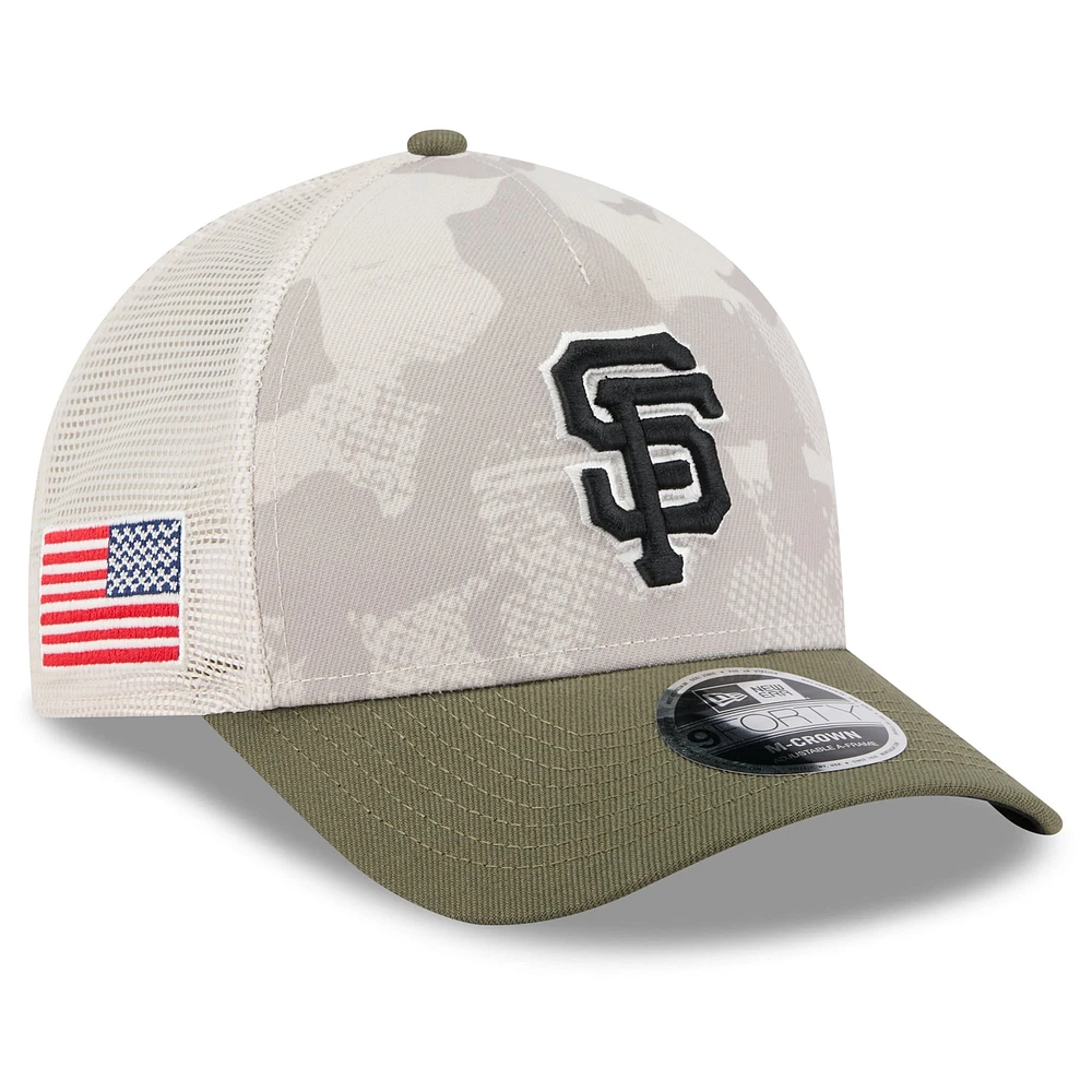Casquette ajustable New Era 9FORTY M-Crown A-Frame beige clair/olive pour homme, édition 2025 des Giants de San Francisco