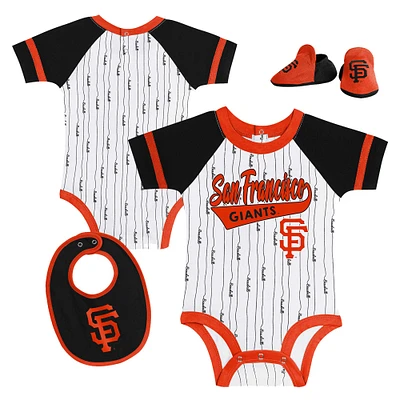 Ensemble body, bavoir et chaussons blancs pour nouveau-nés nourrissons des Giants de San Francisco Base Hitter