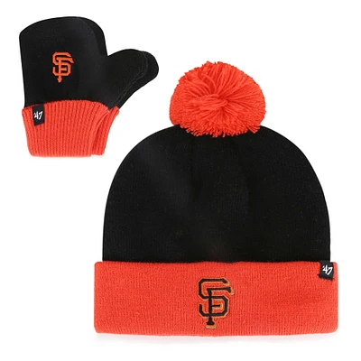 Ensemble bonnet à revers Bam Bam en tricot noir '47 pour tout-petit des Giants de San Francisco avec pompon et moufles