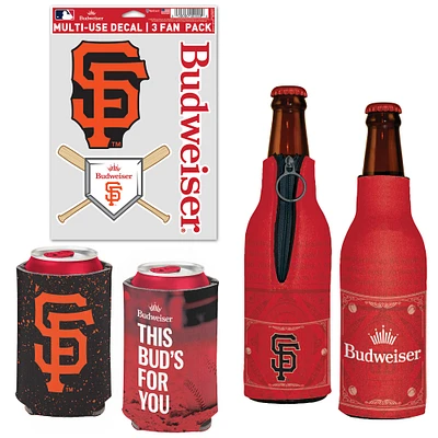 WinCraft San Francisco Giants MLB x Budweiser Refroidisseur de canettes, refroidisseur de bouteilles et pack d'autocollants