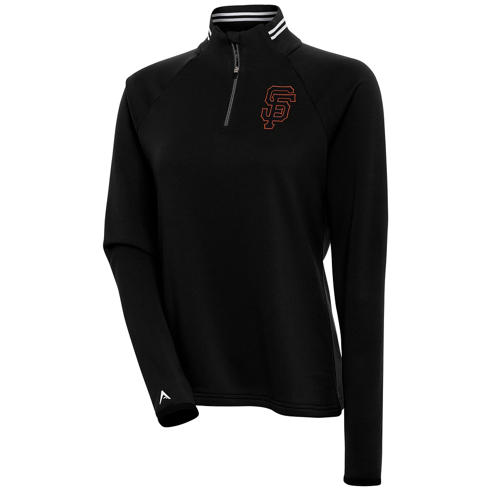 Women's Antigua Black San Francisco Giants Milo Raglan Quarter-Zip Pullover Top