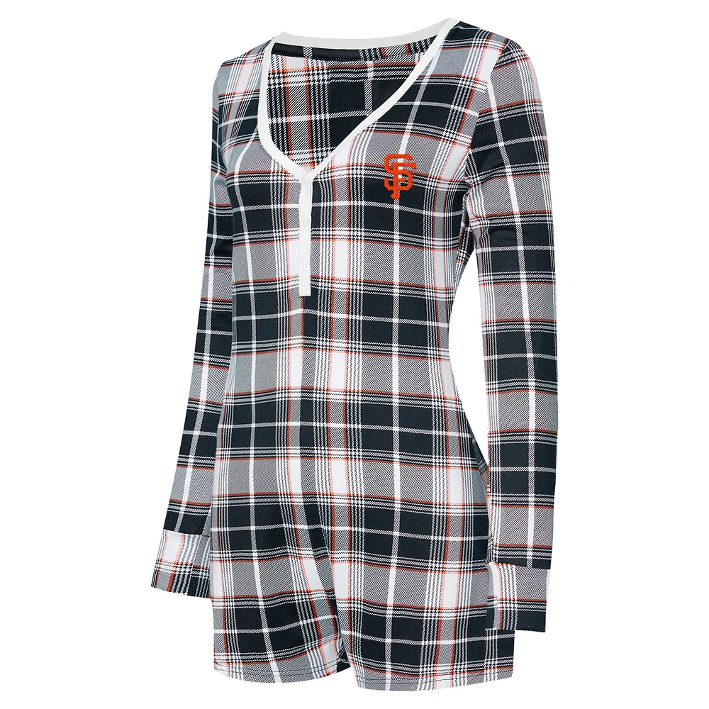 Women's Concepts Sport Black San Francisco Giants Ashford Plaid V-Neck Knit Romper