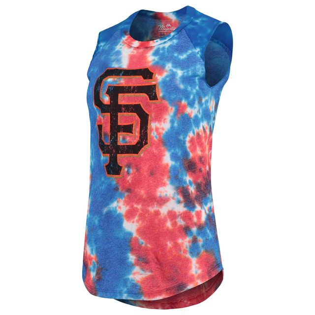 Débardeur musculaire tri-mélange Tie-Dye Majestic Threads rouge/bleu San Francisco Giants pour femmes
