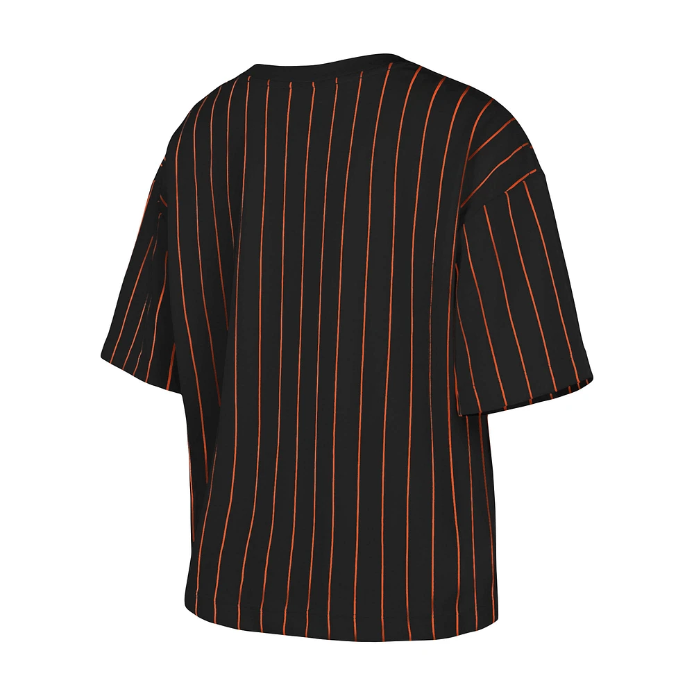Women's New Era Black San Francisco Giants Boxy Pinstripe T-Shirt
