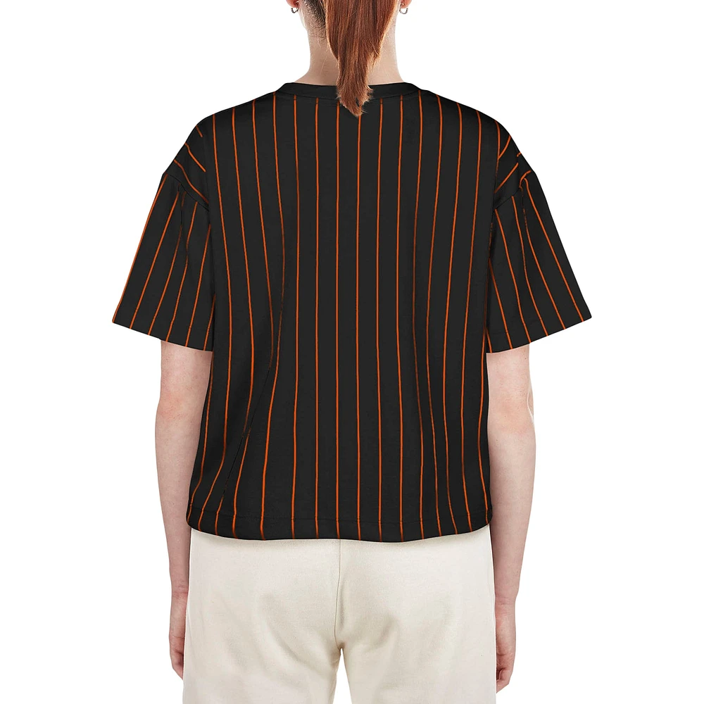 Women's New Era Black San Francisco Giants Boxy Pinstripe T-Shirt