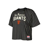 Women's New Era Black San Francisco Giants Cooperstown Collection Multiplier Pinstripe Cropped T-Shirt