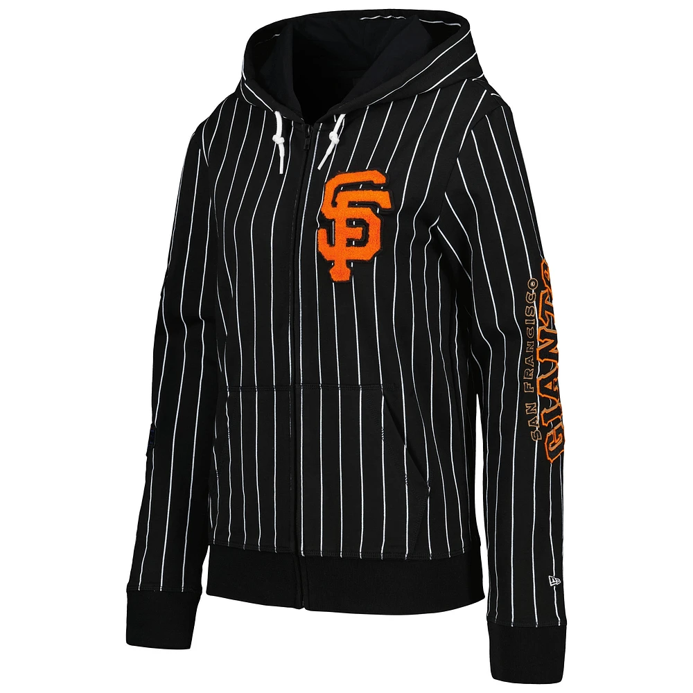 Women's New Era Black San Francisco Giants Pinstripe Tri-Blend Full-Zip Jacket