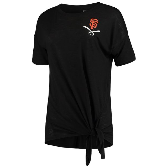 T-shirt noir New Era San Francisco Giants en jersey flammé avec encolure dégagée et liens sur les côtés