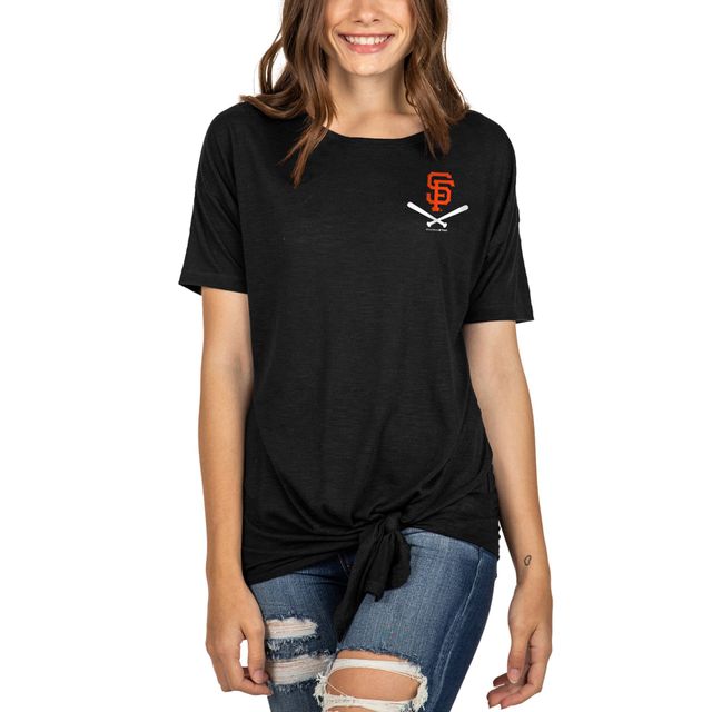T-shirt noir New Era San Francisco Giants en jersey flammé avec encolure dégagée et liens sur les côtés