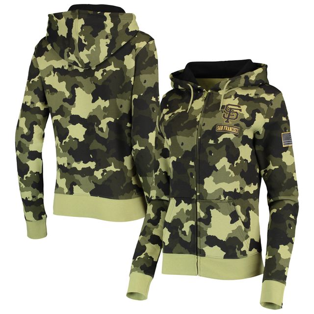 Sweat à capuche et fermeture éclair pour femme New Era Green San Francisco Giants 2022 MLB Armed Forces Day Camo