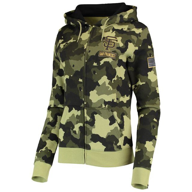 Sweat à capuche et fermeture éclair pour femme New Era Green San Francisco Giants 2022 MLB Armed Forces Day Camo