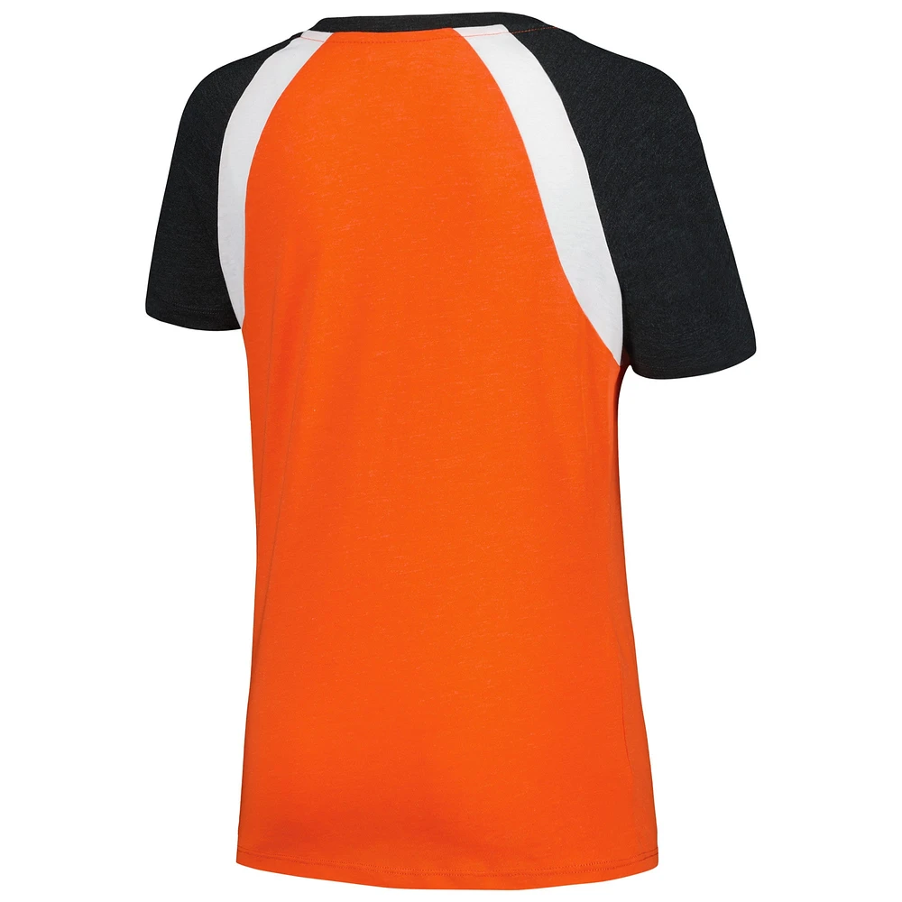 T-shirt raglan chiné à col en V orange San Francisco Giants New Era pour femme
