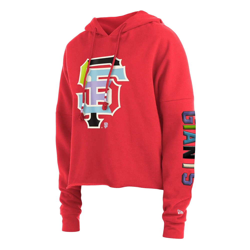 Women's New Era Red San Francisco Giants Fashion High Hip Pullover Hoodie