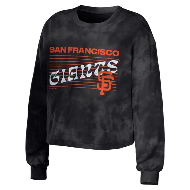 Women's WEAR by Erin Andrews Noir San Francisco Giants Tie-Dye Cropped Pullover Sweatshirt & Shorts Lounge Set