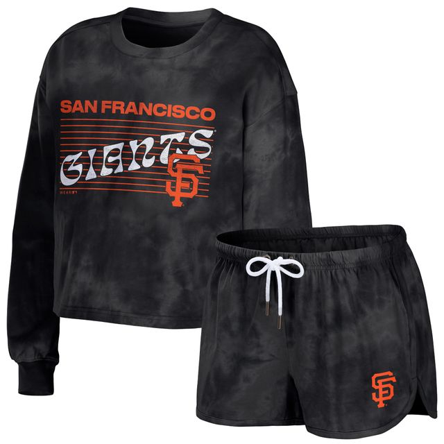 Women's WEAR by Erin Andrews Noir San Francisco Giants Tie-Dye Cropped Pullover Sweatshirt & Shorts Lounge Set