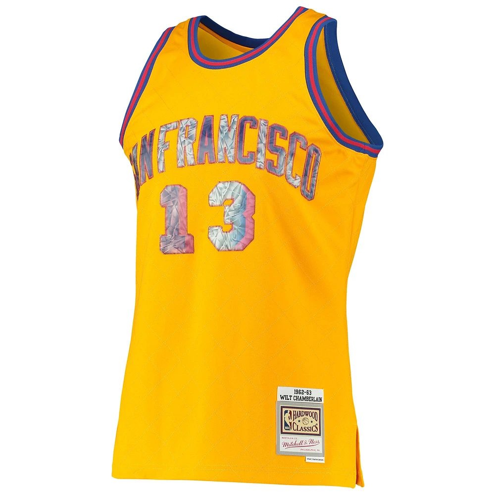 Men's Mitchell & Ness Wilt Chamberlain Gold San Francisco Warriors 1962/63 Hardwood Classics NBA 75th Anniversary Diamond Swingman Jersey