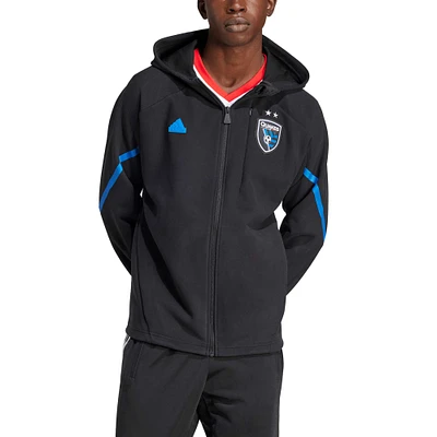 Men's adidas Black San Jose Earthquakes 2024 Anthem Travel Raglan Sleeve Full-Zip Jacket