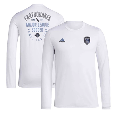 T-shirt adidas à manches longues San Jose Earthquakes Local Stoic pour hommes, blanc