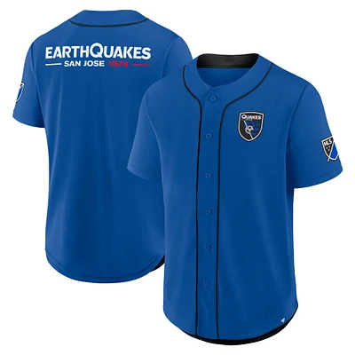 Maillot de baseball bleu fanatiques pour hommes San Jose Earthquakes Injury Time