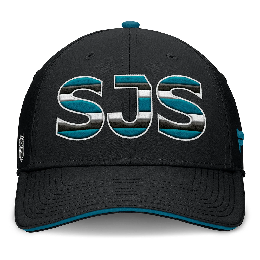 Men's Fanatics Black/Teal San Jose Sharks Authentic Pro Rink Team Code Flex Hat