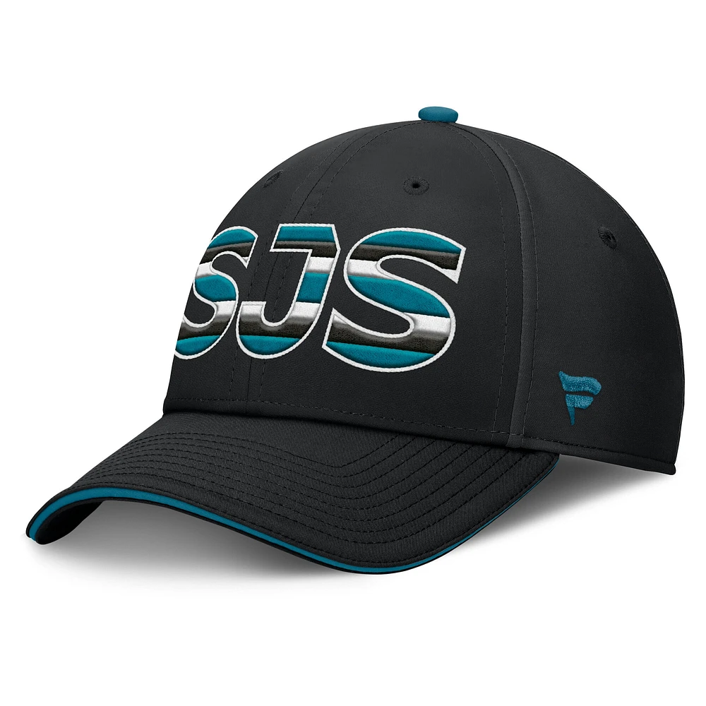 Men's Fanatics Black/Teal San Jose Sharks Authentic Pro Rink Team Code Flex Hat