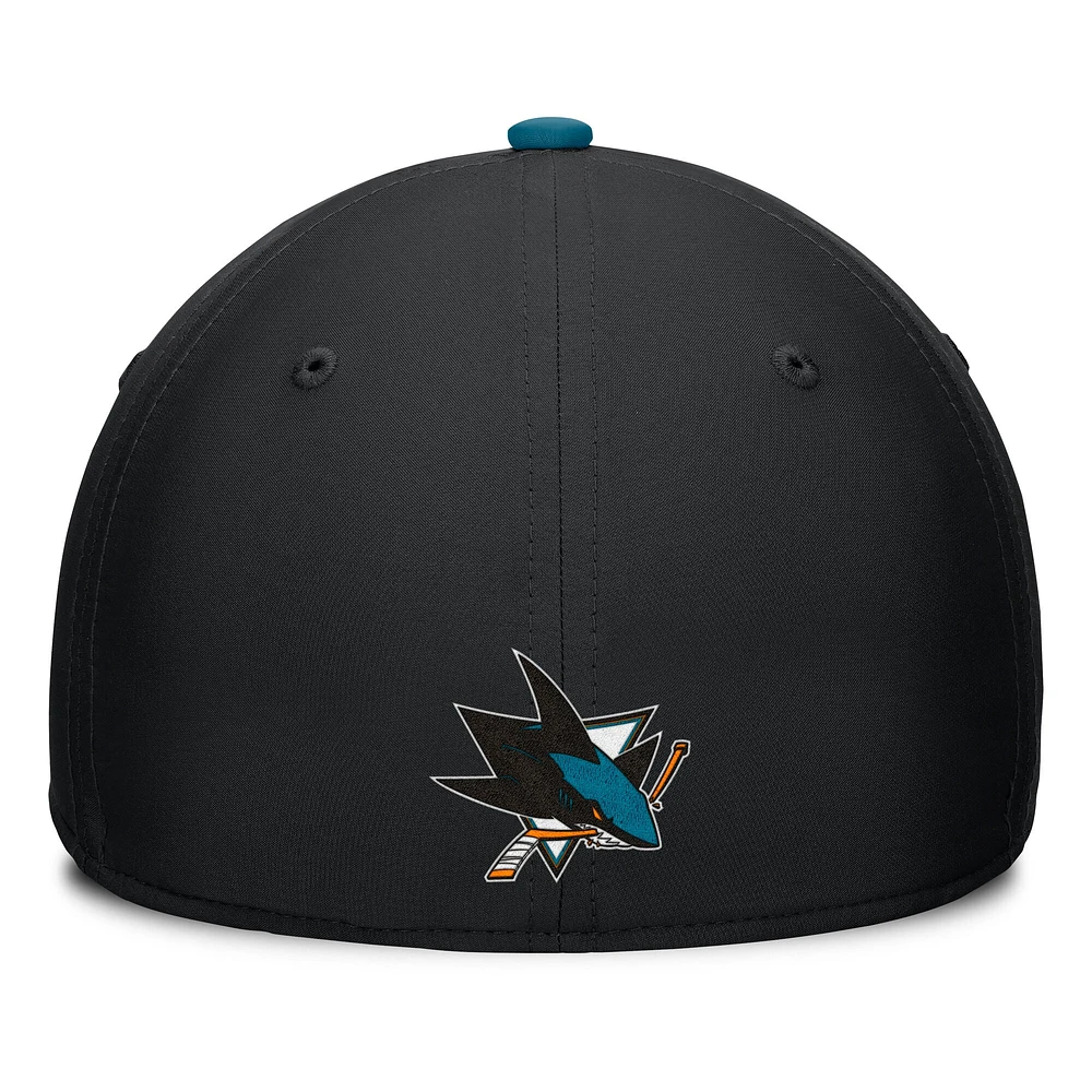 Men's Fanatics Black/Teal San Jose Sharks Authentic Pro Rink Team Code Flex Hat
