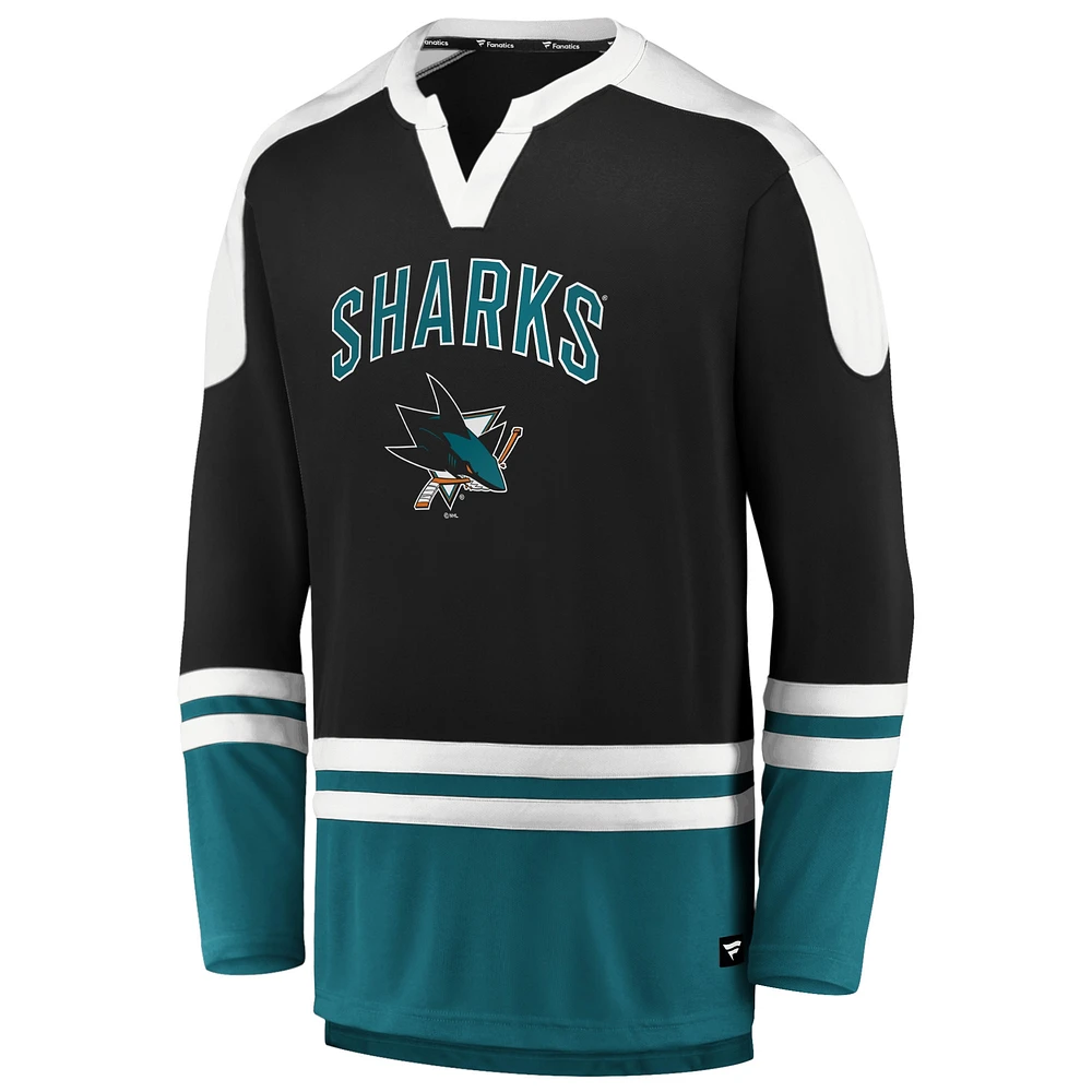 Men's Fanatics Black/Teal San Jose Sharks Iconic Slapshot Long Sleeve T-Shirt