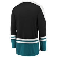 Men's Fanatics Black/Teal San Jose Sharks Iconic Slapshot Long Sleeve T-Shirt