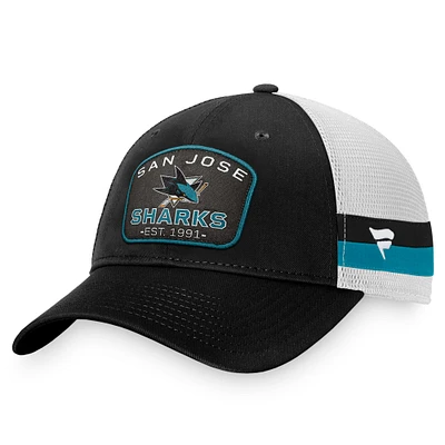 Casquette réglable de camionneur à rayures fondamentales Fanatics pour hommes, noir/blanc, San Jose Sharks