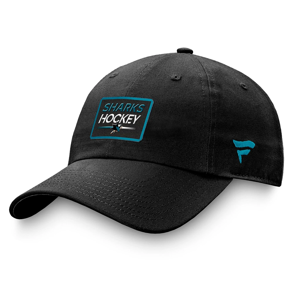Casquette réglable authentique Pro Prime Fanatics pour hommes, noire, San Jose Sharks