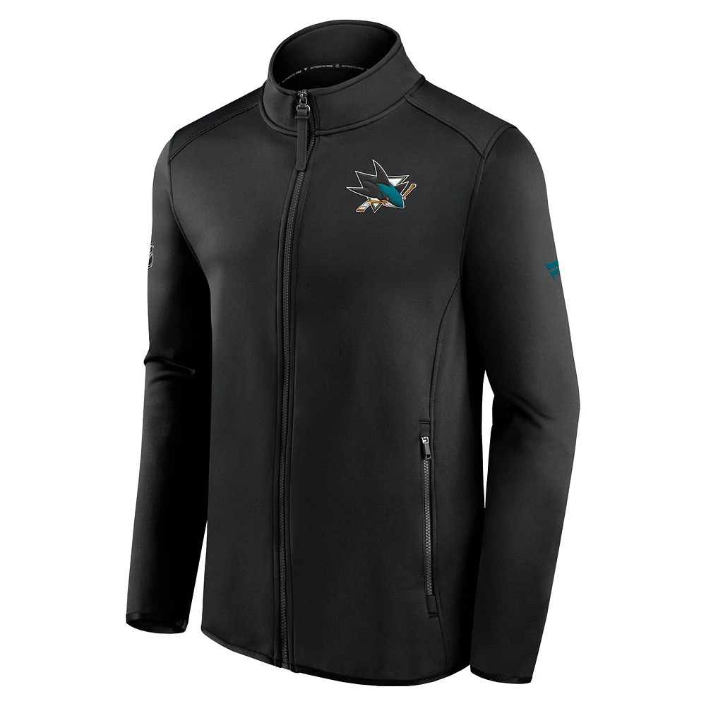 Men's Fanatics Black San Jose Sharks Authentic Pro Rink Fleece Full-Zip Jacket