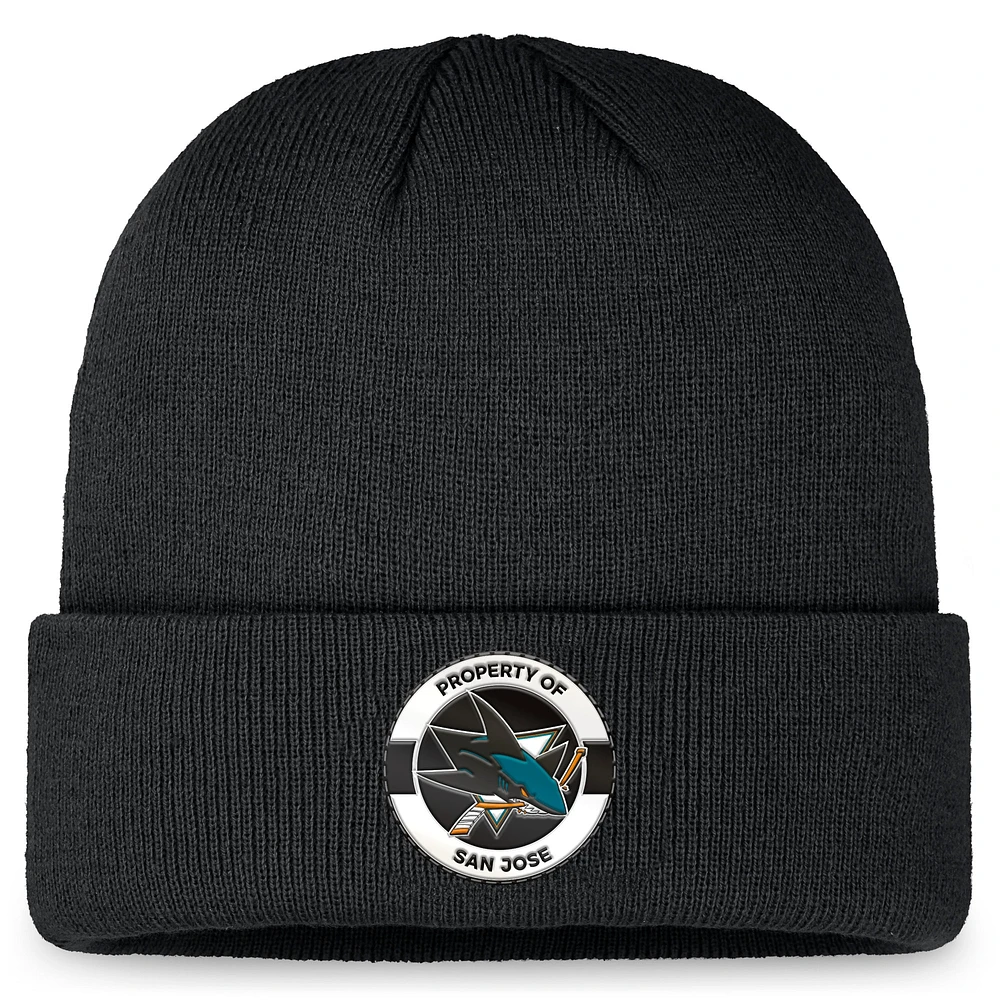 Bonnet en tricot à revers authentique Pro Training Camp Fanatics pour hommes, noir, San Jose Sharks