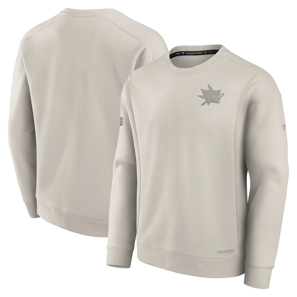 Men's Fanatics Cream San Jose Sharks Authentic Pro Road Fleece Pullover Sweatshirt