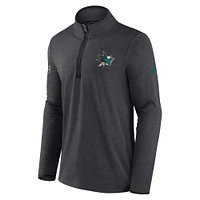 Veste à quart de zip authentique pour hommes Fanatics Heather Charcoal des San Jose Sharks