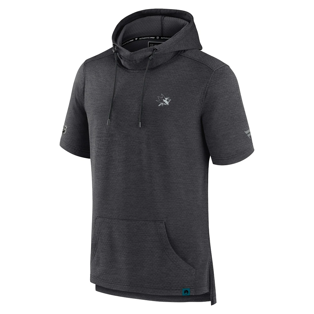 Men's Fanatics  Heather Charcoal San Jose Sharks Authentic Pro Short Sleeve Pullover Hoodie