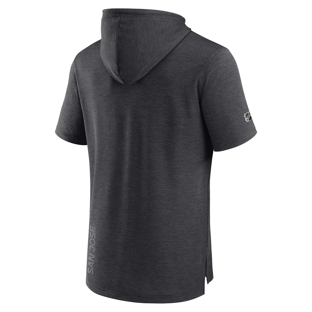 Men's Fanatics  Heather Charcoal San Jose Sharks Authentic Pro Short Sleeve Pullover Hoodie