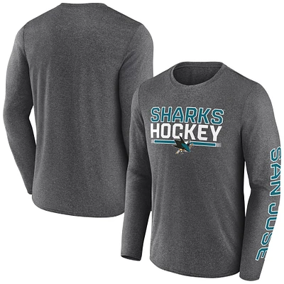 T-shirt synthétique à manches longues emblématique Sweep Heather Charcoal San Jose Sharks Fanatics pour homme