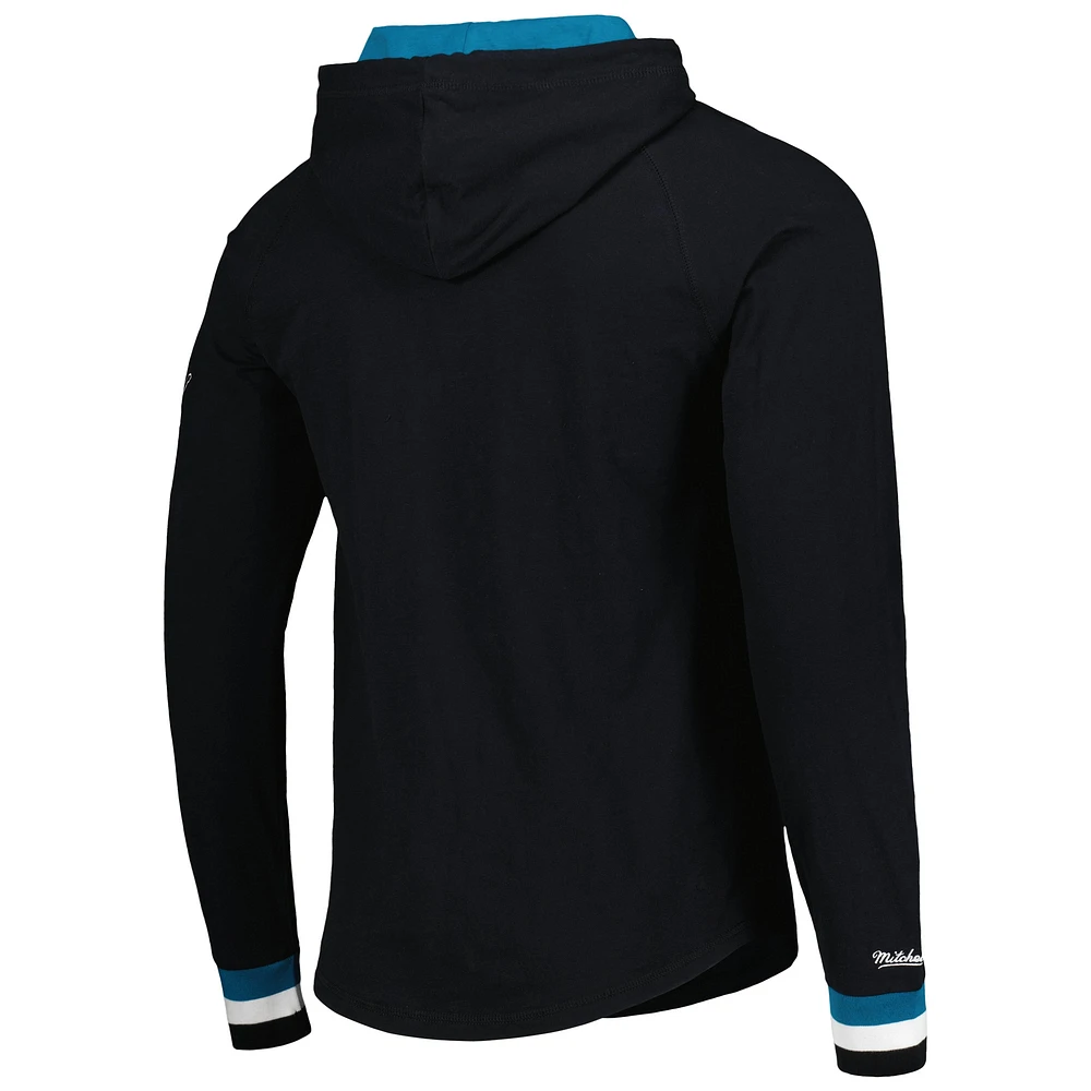 Men's Mitchell & Ness Black San Jose Sharks Legendary Slub Hoodie Long Sleeve T-Shirt
