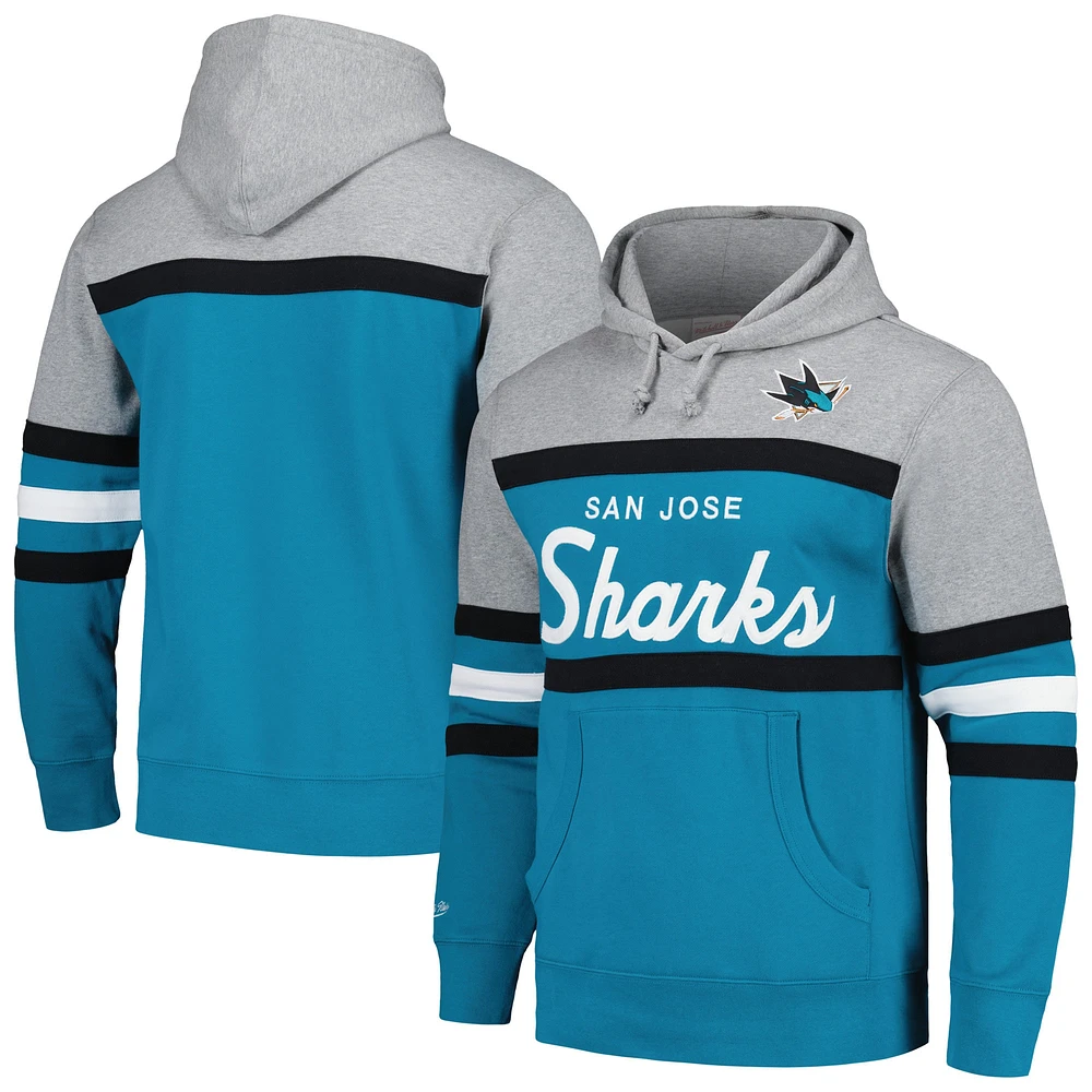 Sweat à capuche Mitchell & Ness pour hommes, bleu sarcelle/gris, entraîneur-chef des Sharks de San Jose