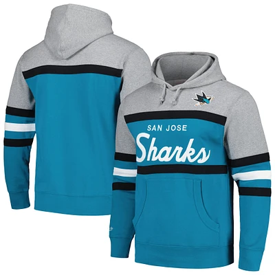 Sweat à capuche Mitchell & Ness pour hommes, bleu sarcelle/gris, entraîneur-chef des Sharks de San Jose