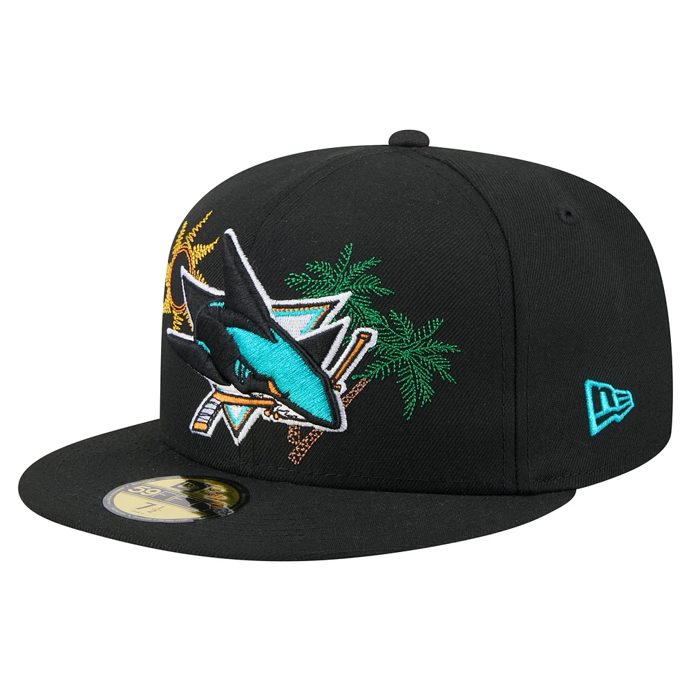 Casquette ajustée New Era 59FIFTY noire pour homme, motif State Stitch des Sharks de San Jose