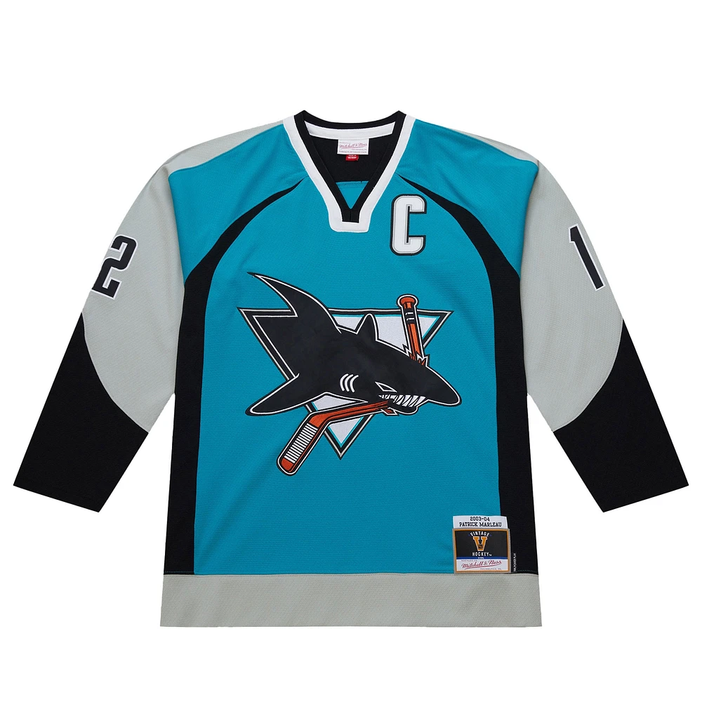 Maillot de jeu puissance Patrick Marleau Teal San Jose Sharks 2003-04 pour homme