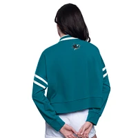 Women's Starter  Teal San Jose Sharks Power Play Cropped Pullover Sweatshirt