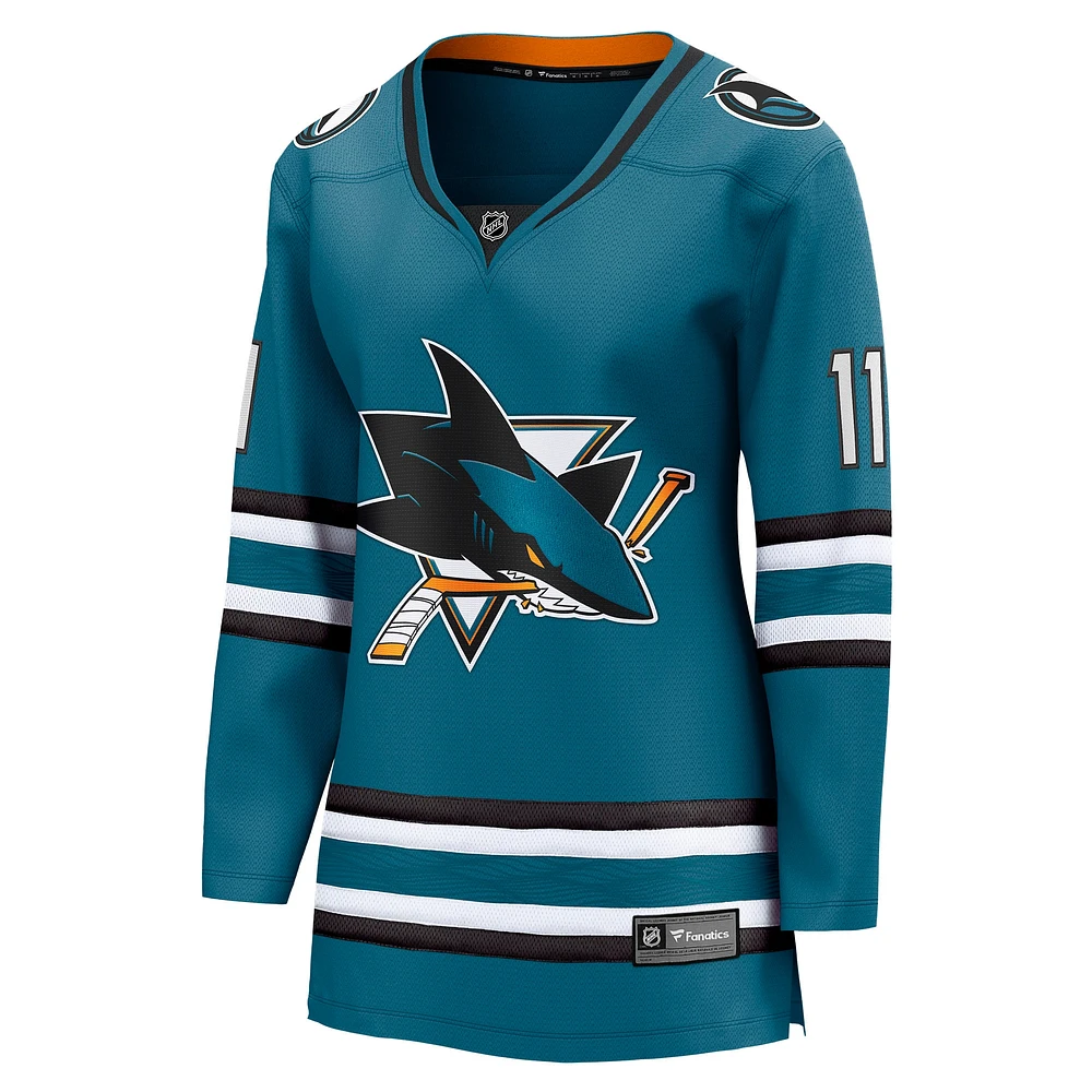Women's Fanatics Luke Kunin Teal San Jose Sharks Home Breakaway Player Jersey