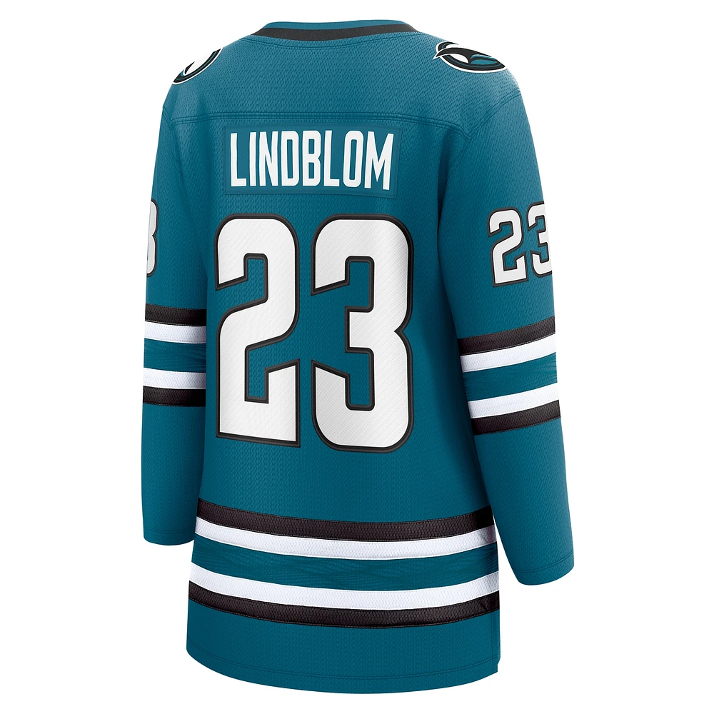 Women's Fanatics Oskar Lindblom Teal San Jose Sharks Home Breakaway Player Jersey