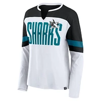 Women's Fanatics White/Black San Jose Sharks Frozen Long Sleeve Notch Neck T-Shirt