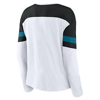 Women's Fanatics White/Black San Jose Sharks Frozen Long Sleeve Notch Neck T-Shirt