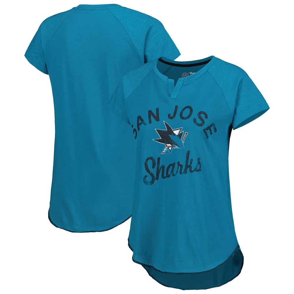 T-shirt à encolure raglan Starter bleu sarcelle San Jose Sharks Grand Slam pour femme